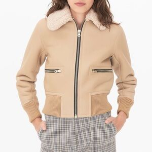 Sandro Paris Cerone Bomber Jacket Shearling Aviator Beige Tan 1 S $1,195